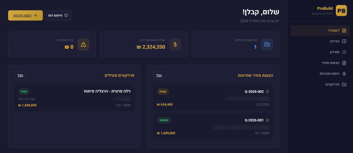 לוח פרויקטים של קבלן ביצוע